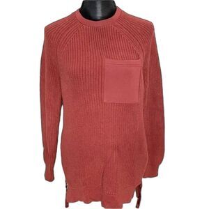 Varley Cable Knit Sweater Side Zip Front Chest Pocket Pullover Rust Red Size XS